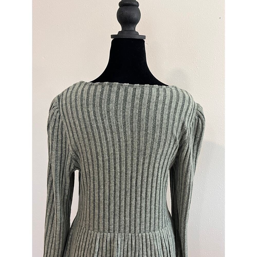 Ribbed Tiered Dress Sz Med Square Neck w/ Pockets Boho Cottagecore Romantic - Picture 5 of 13